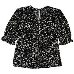 NY Collection Plus Print Ruffle Hem Button Down Blouse