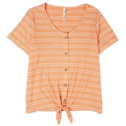 NY Collection Plus Striped Button Down Tie Front Top