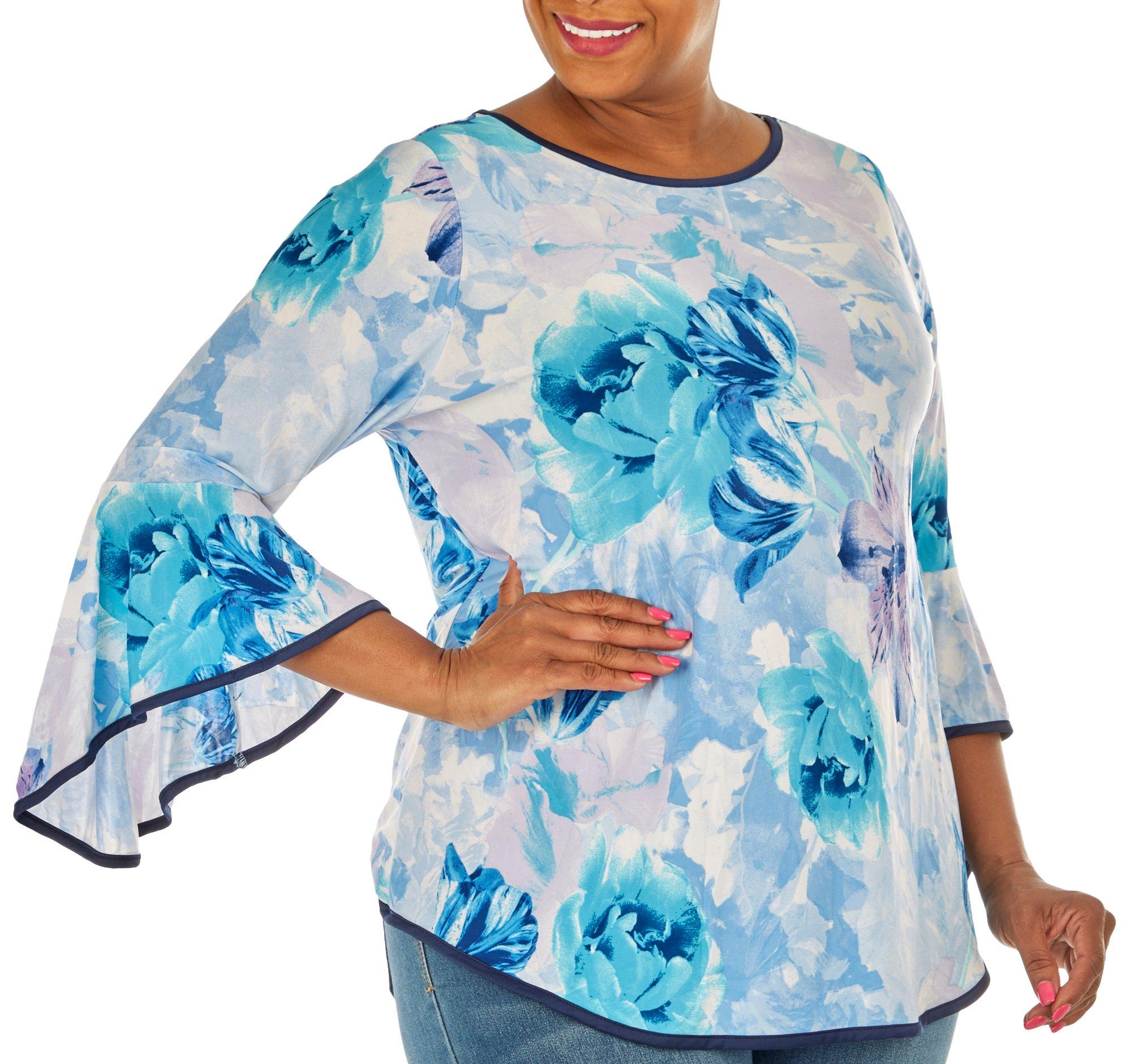 Plus Floral Peraqu 3/4 Flutter Sleeve Top
