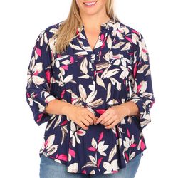 Juniper + Lime Plus Floral 2 Pockets Pleated 3/4 Sleeve Top