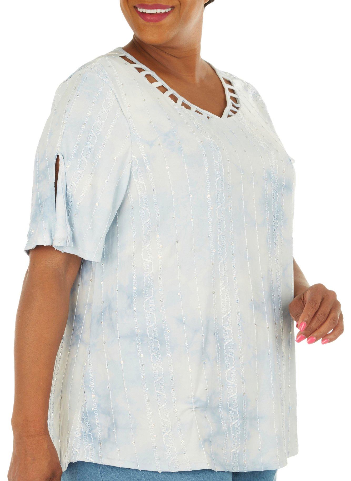 Coral Bay Plus Solid Embellished Cutout Short Sleeve Top