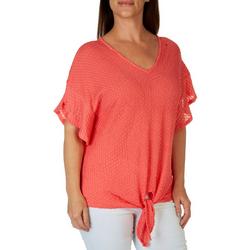Coral Bay Plus Puckered Mesh Tie Front Flutter Sleeve Top