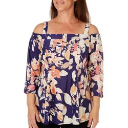 Cocomo Plus Floral Pleated 3/4 Sleeve Cold Shoulder Top