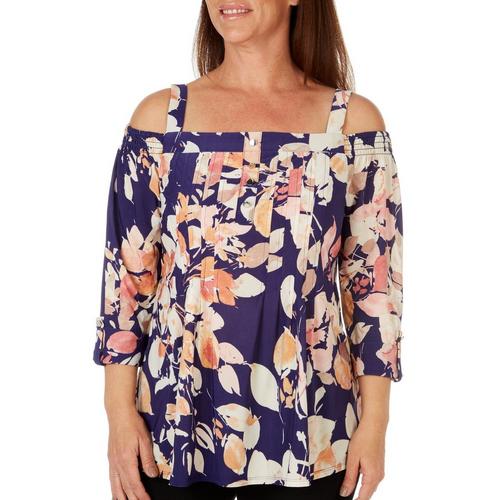 Cocomo Plus Floral Pleated 3/4 Sleeve Cold Shoulder