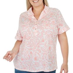 Coral Bay Plus Flower Paisley Short Sleeve Polo
