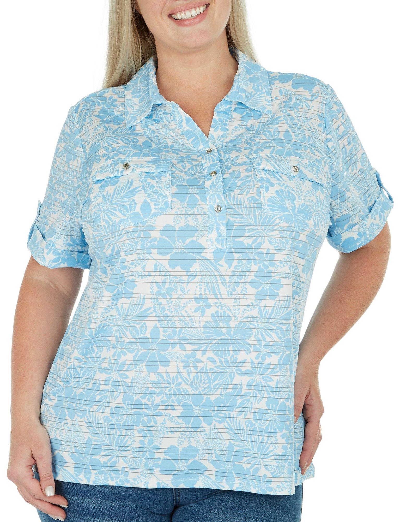 Coral Bay Plus Floral Burnout Pocket Short Sleeve