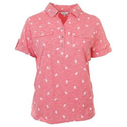 Coral Bay Plus Floral Print Pocket Short Sleeve Polo