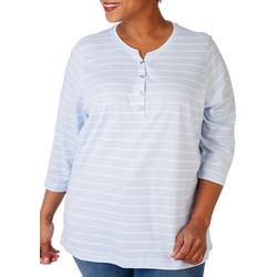 Plus 3/4 Sleeve Striped Henley Top