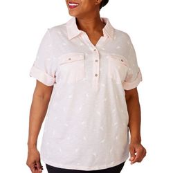 Coral Bay Plus Cocktails Button Placket Short Sleeve Polo