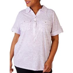 Coral Bay Plus Floral Stencil Short Sleeve Polo