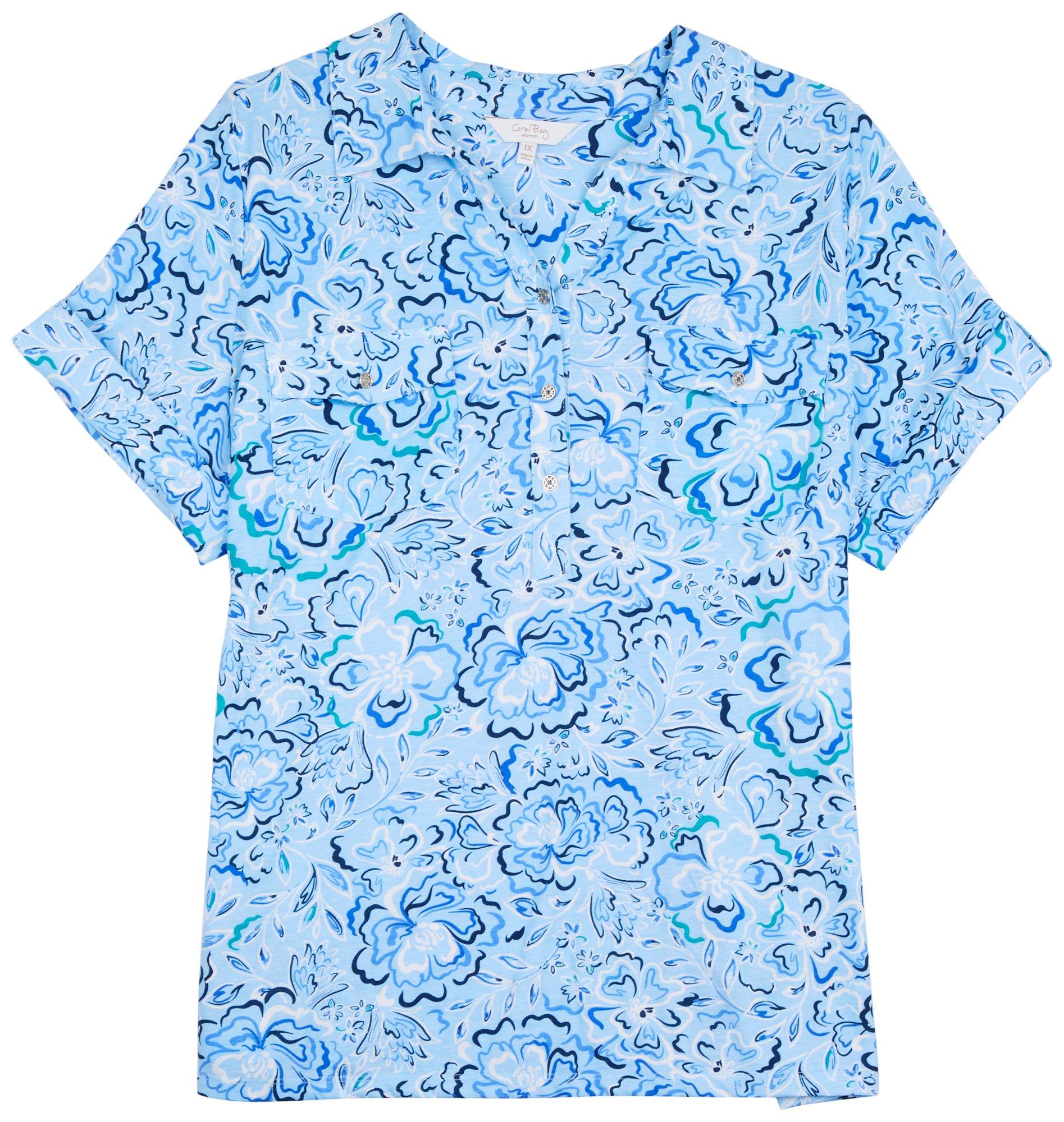 Coral Bay Plus Print Two-Pocket Short Sleeve Polo