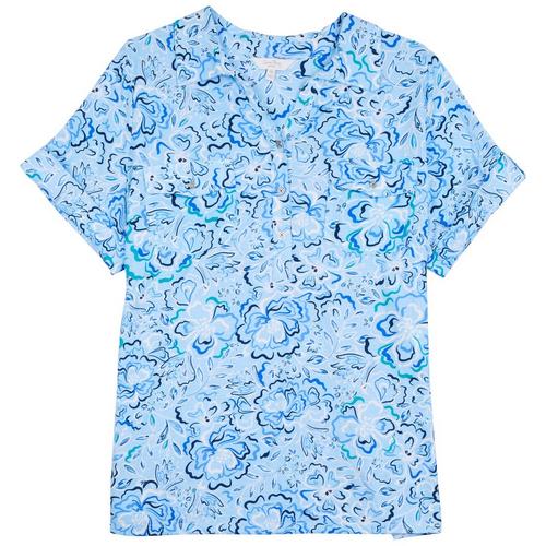 Coral Bay Plus Print Two-Pocket Short Sleeve Polo