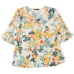 Cure Apparel Plus Floral Ruffle 3/4 Sleeve Top