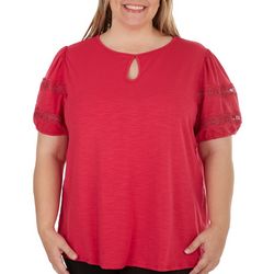 Cure Apparel Plus Lace puffed Short Sleeve Top
