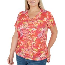 Juniper + Lime Plus Hibiscus Side Cinched Short Sleeve Top
