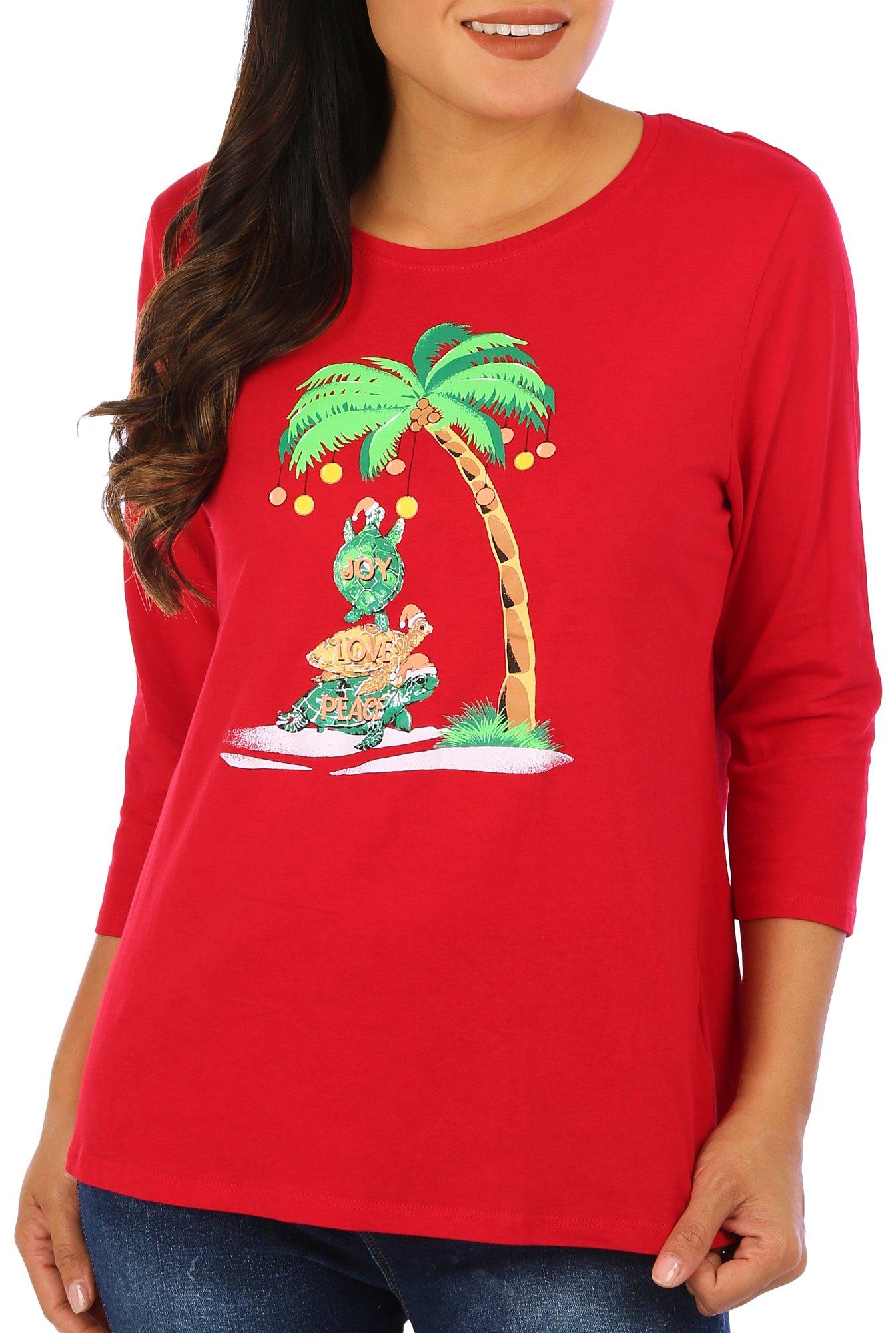 Kiwi Fresh Plus Tropical Turtle & Palm 3/4 Sleeve Top