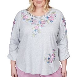Alfred Dunner Plus Floral Embroidery 3/4 Sleeve Top