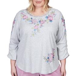 Plus Floral Embroidery 3/4 Sleeve Top