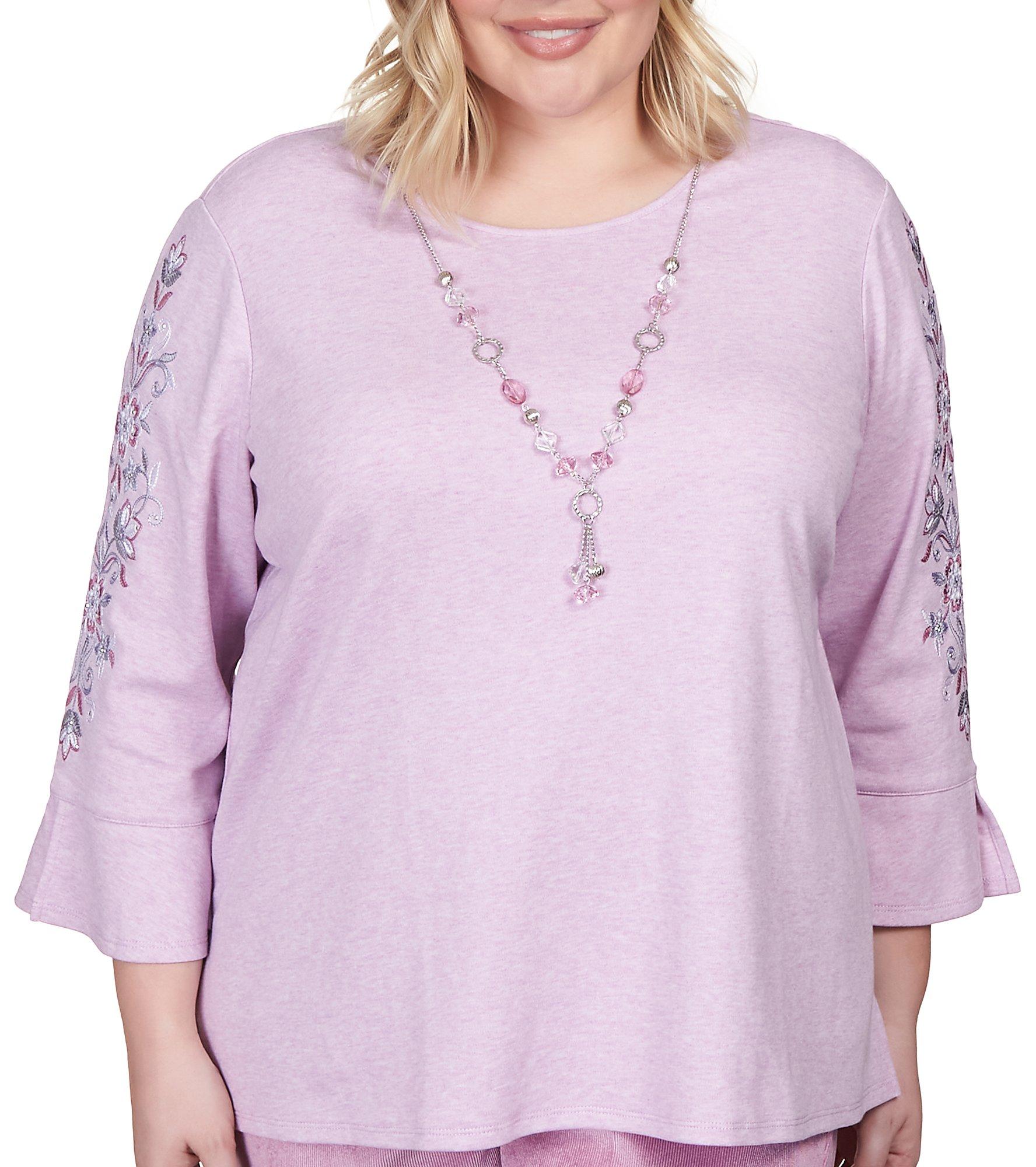 Alfred Dunner Plus Embellished Round Neck 3/4 Sleeve Top