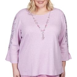 Alfred Dunner Plus Embellished Round Neck 3/4 Sleeve Top