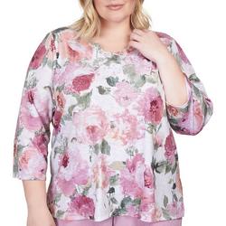 Plus Floral Scallop Neck 3/4 Sleeve Top