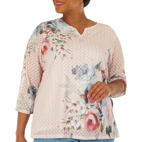 Alfred Dunner Plus Jeweled Floral Woven 3/4 Sleeve
