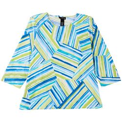 Alfred Dunner Plus Patch Striped 3/4 Sleeve Top
