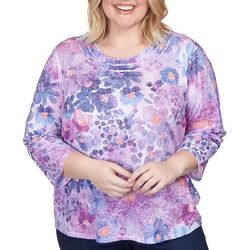 Alfred Dunner Plus Triple Knot Neck Watercolor Floral Top