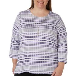 Alfred Dunner Plus Faux Weave Print 3/4 Sleeve Top