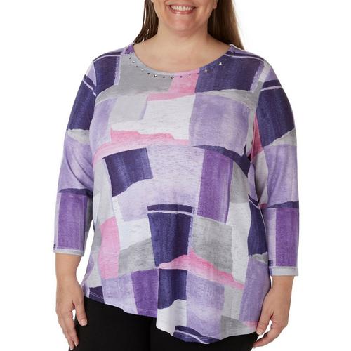 Alfred Dunner Plus Color Block 3/4 Sleeve Top