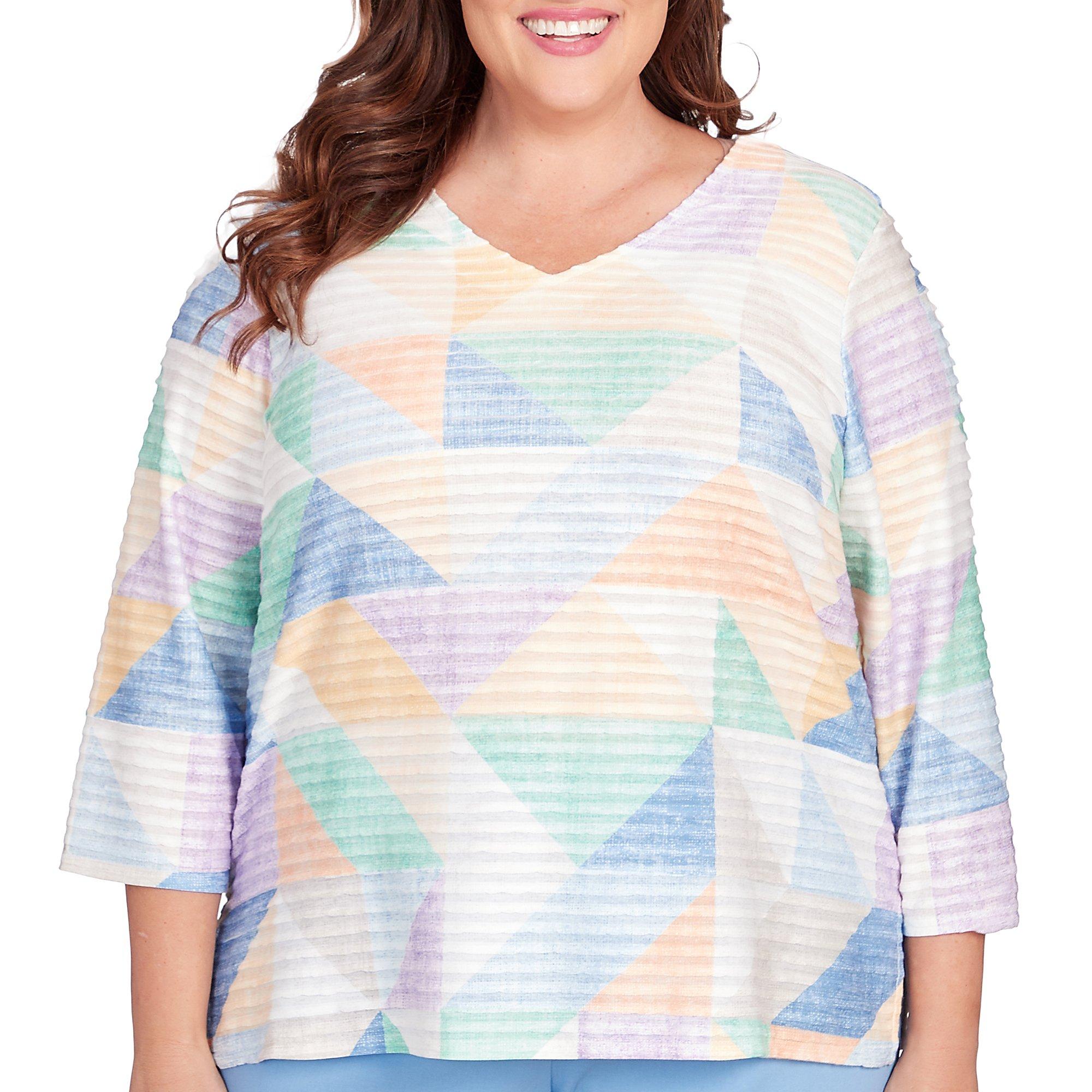 Alfred Dunner Plus Textured Geometric 3/4 Sleeve Top