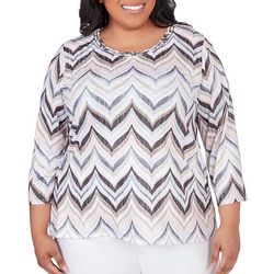 Alfred Dunner Plus Embellished Chevron 3/4 Sleeve Top