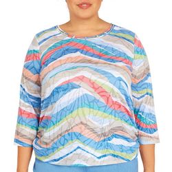 Plus Abstract Stripe 3/4 Sleeve Top