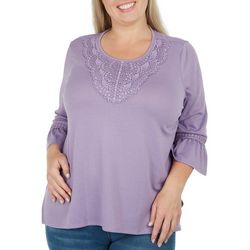 Alfred Dunner Plus Embellished Lace 3/4 Sleeve Top