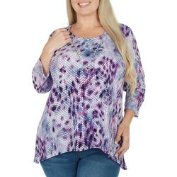 Plus Reptile Pattern Necklace 3/4 Sleeve Top