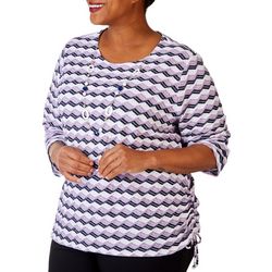 Alfred Dunner Plus Textured Stripe 3/4 Sleeve Top