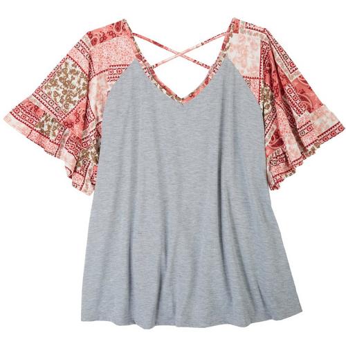 Absolutely Famous Plus Print Crisscross 3/4 Sleeve Top