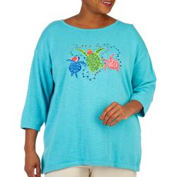 Plus Solid Christmas Turtle Trio Embroidered Sweater