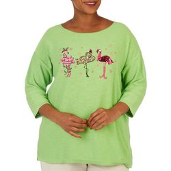Plus Solid Christmas Flamingos Embroidered Sweater