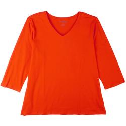 Plus Solid V-Neck 3/4 Sleeve Top