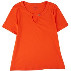 Coral Bay Plus Solid Keyhole Buckle Short Sleeve Top