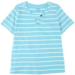 Coral Bay Plus Striped Button Keyhole Short Sleeve Top