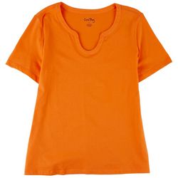Coral Bay Plus Solid Horseshoe Cutout Short Sleeve Top