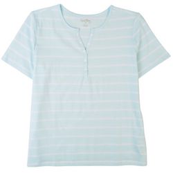 Coral Bay Plus Striped Y Henley Short Sleeve Top