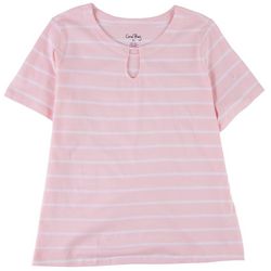 Coral Bay Plus Striped Keyhole Tab Short Sleeve Top