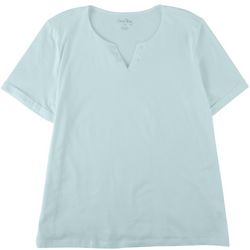 Coral Bay Plus Solid Notch Button Short Sleeve Top