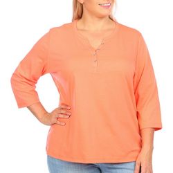Coral Bay Plus Solid 3/4 Sleeve Henley Top