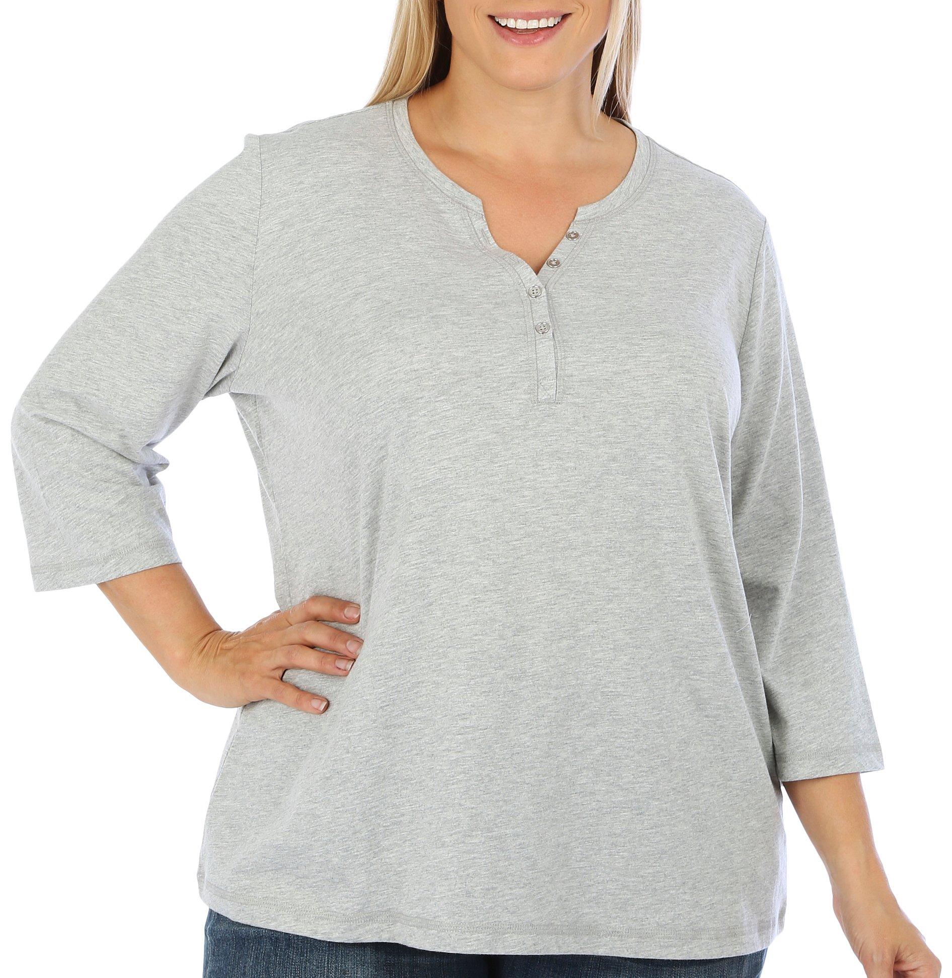 Coral Bay Plus Henley Button Placket 3/4 Sleeve Top
