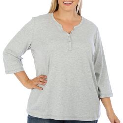 Coral Bay Plus Henley Button Placket 3/4 Sleeve Top
