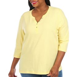 Coral Bay Plus Solid 3/4 Sleeve Henley Top